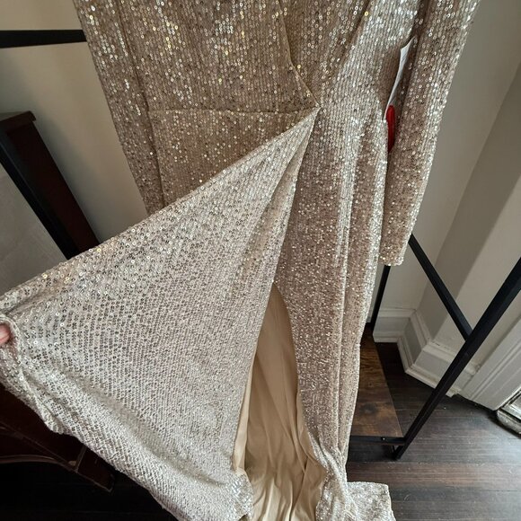 NWT IEENA for Mac Duggal Champagne Sequin Gown - Picture 5 of 7